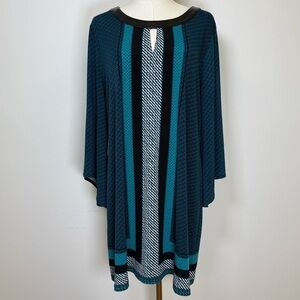 Alfani Tunic Top Faux Leather Trim Keyhole Neckline Striped Women’s Size Large